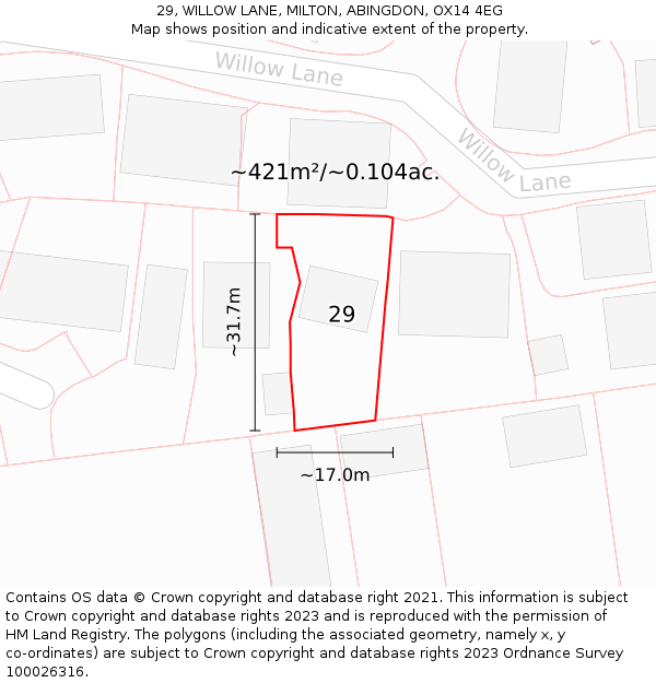 29, WILLOW LANE, MILTON, ABINGDON, OX14 4EG: Plot and title map