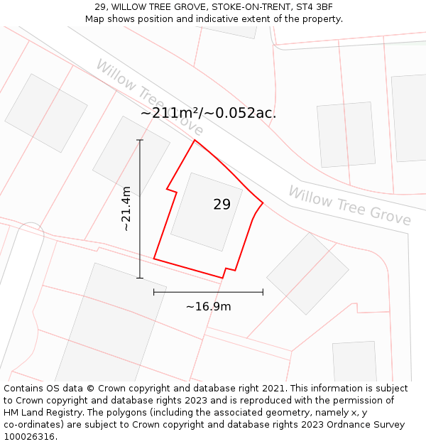 29, WILLOW TREE GROVE, STOKE-ON-TRENT, ST4 3BF: Plot and title map