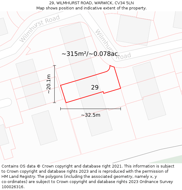 29, WILMHURST ROAD, WARWICK, CV34 5LN: Plot and title map