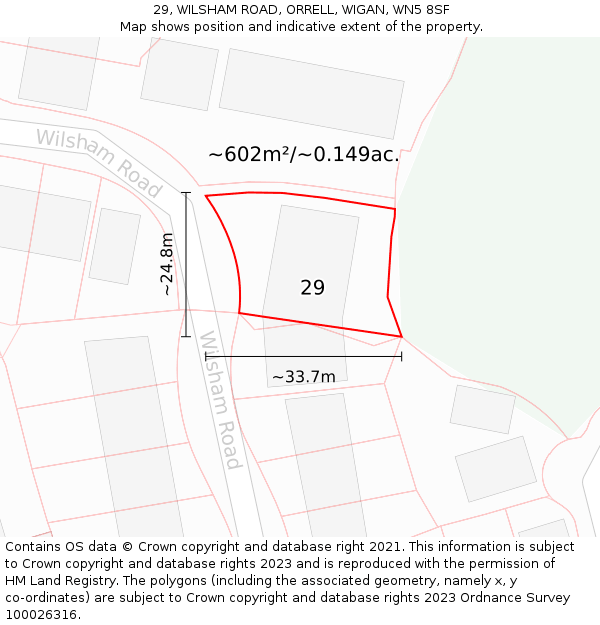 29, WILSHAM ROAD, ORRELL, WIGAN, WN5 8SF: Plot and title map