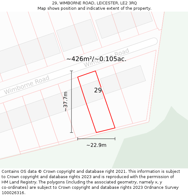 29, WIMBORNE ROAD, LEICESTER, LE2 3RQ: Plot and title map