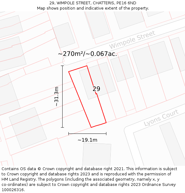 29, WIMPOLE STREET, CHATTERIS, PE16 6ND: Plot and title map