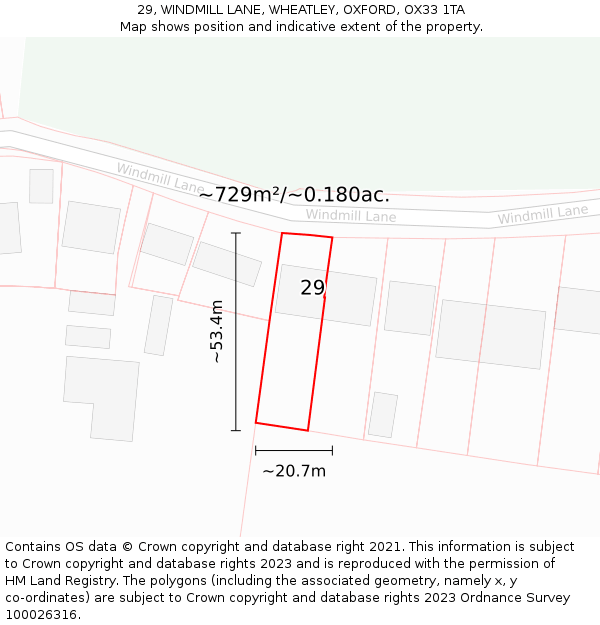 29, WINDMILL LANE, WHEATLEY, OXFORD, OX33 1TA: Plot and title map