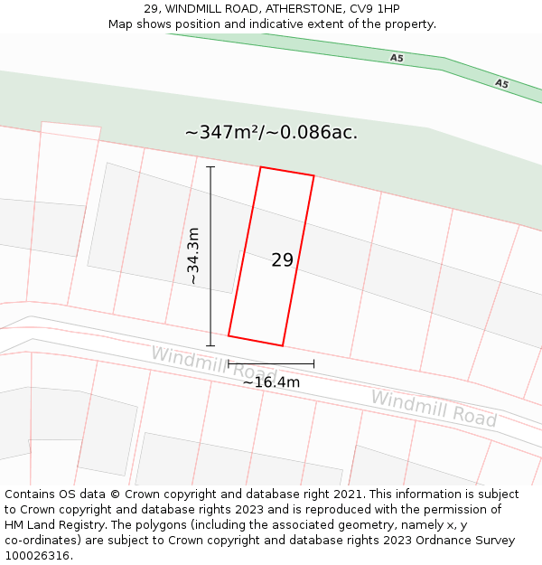 29, WINDMILL ROAD, ATHERSTONE, CV9 1HP: Plot and title map