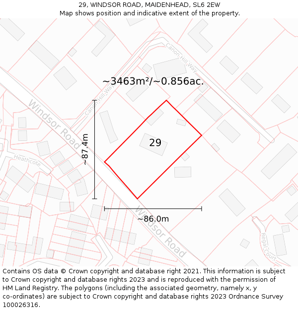 29, WINDSOR ROAD, MAIDENHEAD, SL6 2EW: Plot and title map