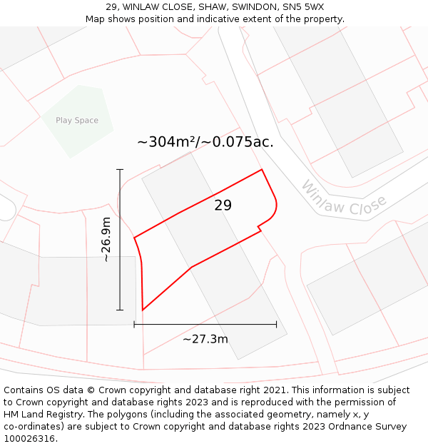 29, WINLAW CLOSE, SHAW, SWINDON, SN5 5WX: Plot and title map