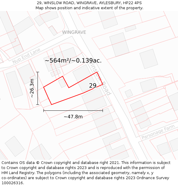 29, WINSLOW ROAD, WINGRAVE, AYLESBURY, HP22 4PS: Plot and title map