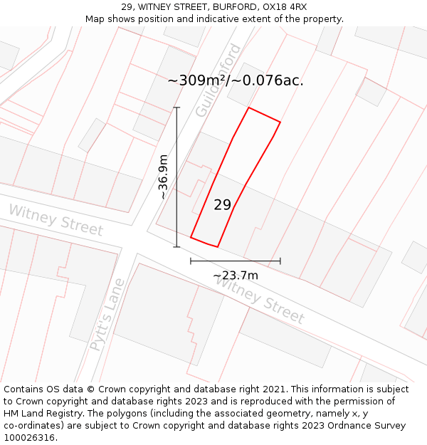 29, WITNEY STREET, BURFORD, OX18 4RX: Plot and title map