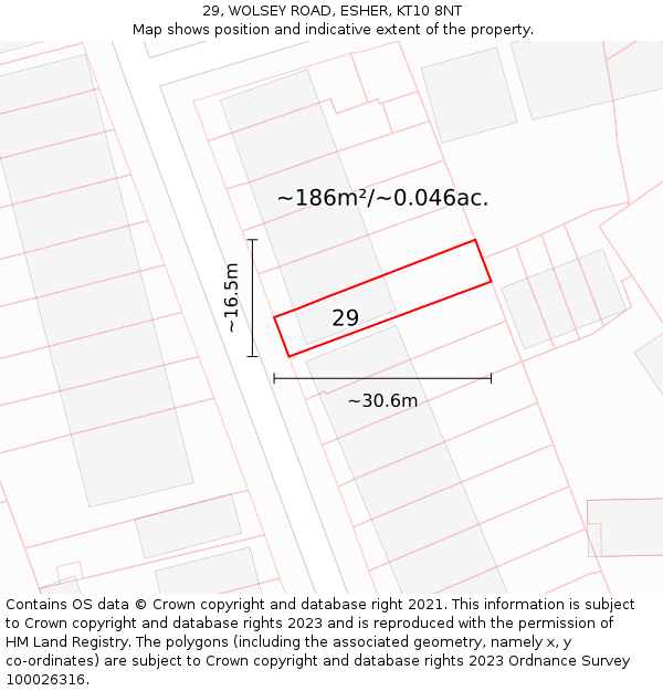 29, WOLSEY ROAD, ESHER, KT10 8NT: Plot and title map