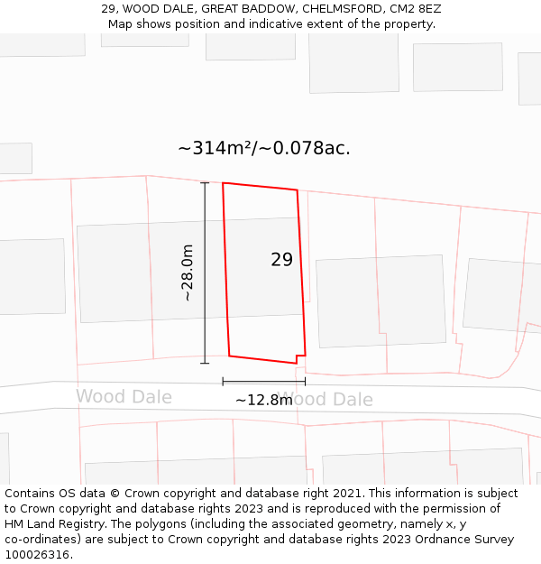 29, WOOD DALE, GREAT BADDOW, CHELMSFORD, CM2 8EZ: Plot and title map