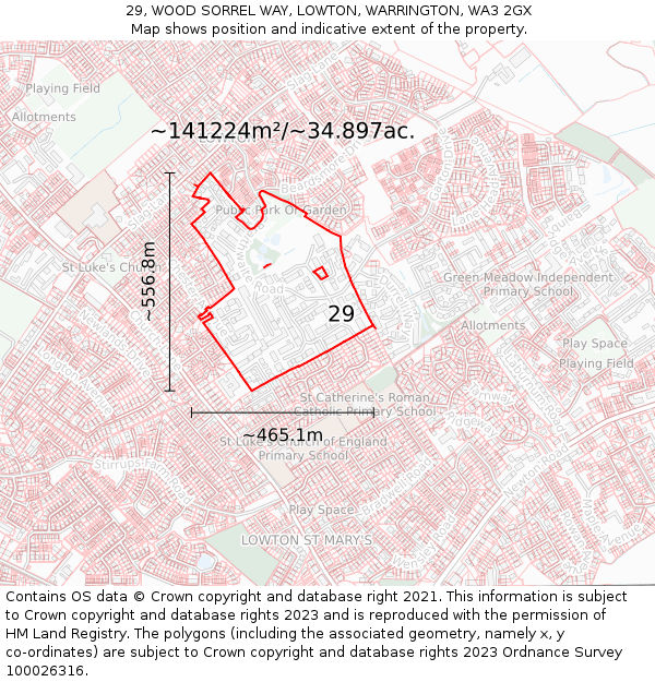 29, WOOD SORREL WAY, LOWTON, WARRINGTON, WA3 2GX: Plot and title map