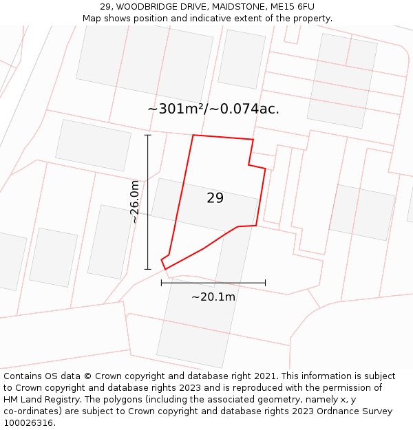 29, WOODBRIDGE DRIVE, MAIDSTONE, ME15 6FU: Plot and title map