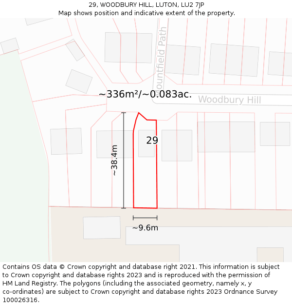 29, WOODBURY HILL, LUTON, LU2 7JP: Plot and title map