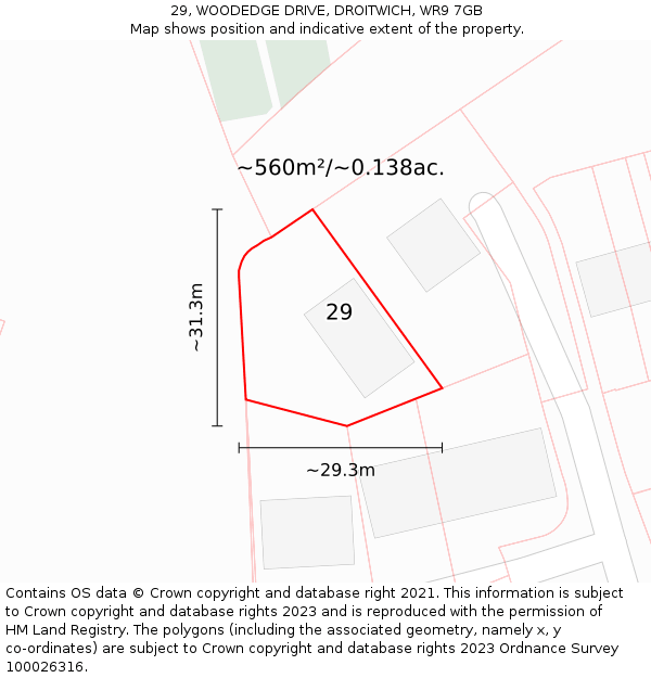 29, WOODEDGE DRIVE, DROITWICH, WR9 7GB: Plot and title map