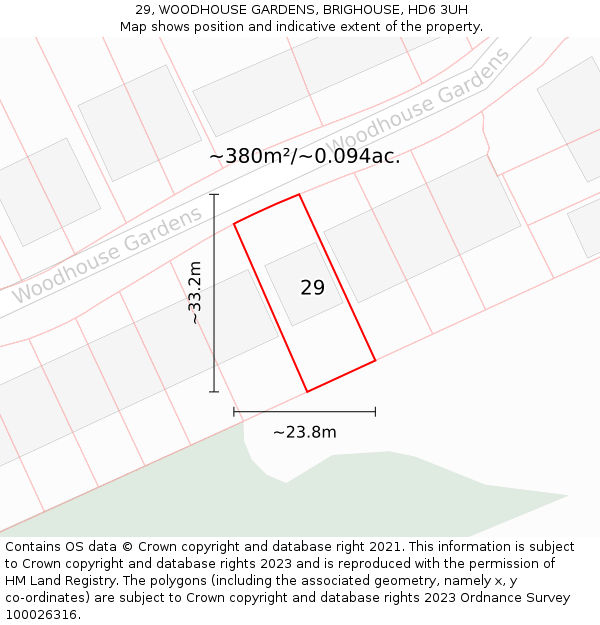 29, WOODHOUSE GARDENS, BRIGHOUSE, HD6 3UH: Plot and title map