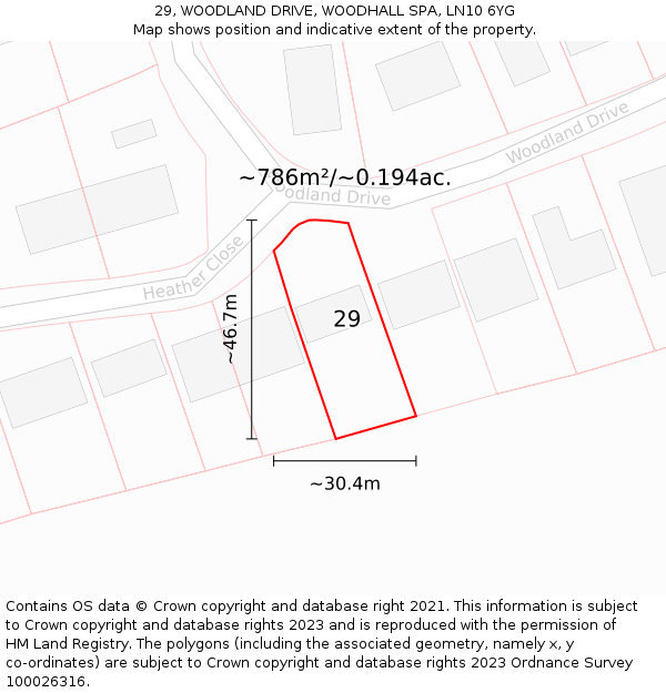 29, WOODLAND DRIVE, WOODHALL SPA, LN10 6YG: Plot and title map