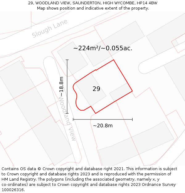 29, WOODLAND VIEW, SAUNDERTON, HIGH WYCOMBE, HP14 4BW: Plot and title map