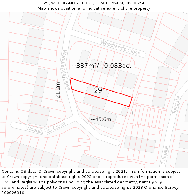 29, WOODLANDS CLOSE, PEACEHAVEN, BN10 7SF: Plot and title map