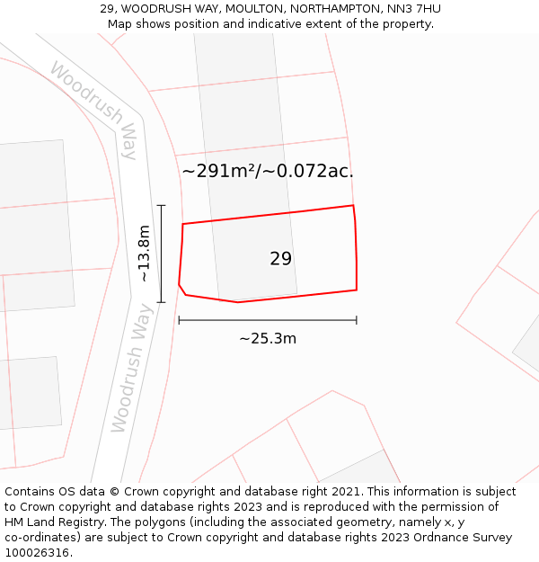 29, WOODRUSH WAY, MOULTON, NORTHAMPTON, NN3 7HU: Plot and title map