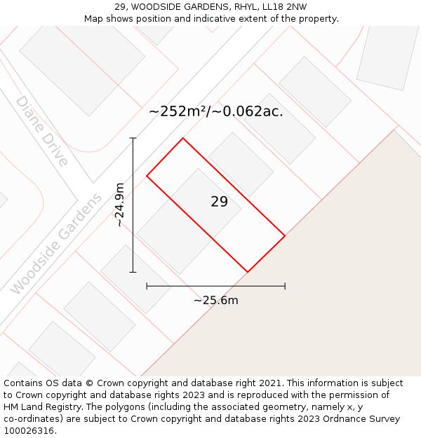 29, WOODSIDE GARDENS, RHYL, LL18 2NW: Plot and title map