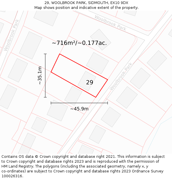 29, WOOLBROOK PARK, SIDMOUTH, EX10 9DX: Plot and title map