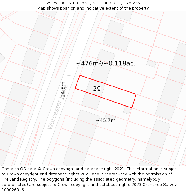 29, WORCESTER LANE, STOURBRIDGE, DY8 2PA: Plot and title map