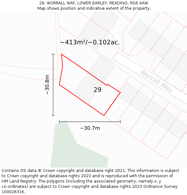 29, WORRALL WAY, LOWER EARLEY, READING, RG6 4AW: Plot and title map