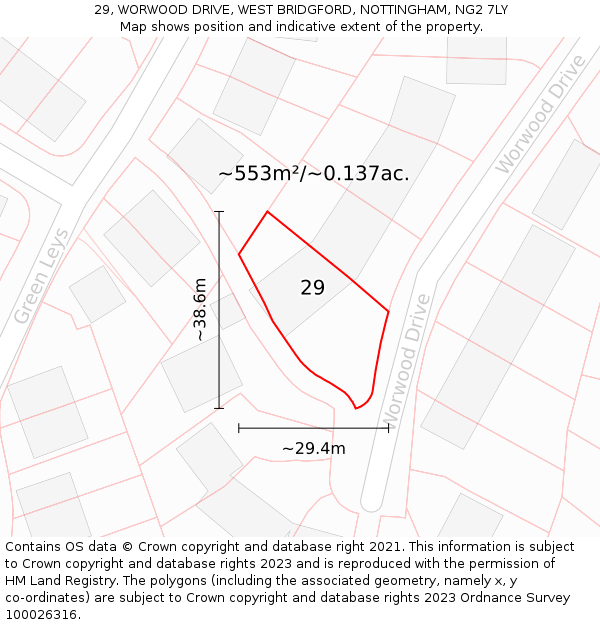 29, WORWOOD DRIVE, WEST BRIDGFORD, NOTTINGHAM, NG2 7LY: Plot and title map