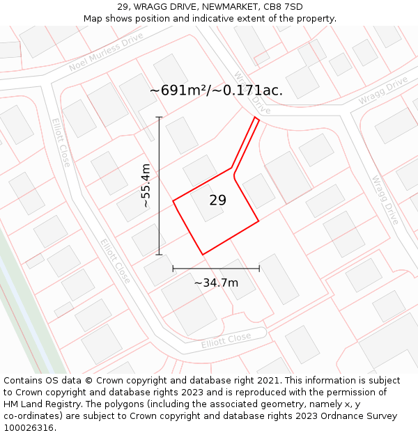 29, WRAGG DRIVE, NEWMARKET, CB8 7SD: Plot and title map