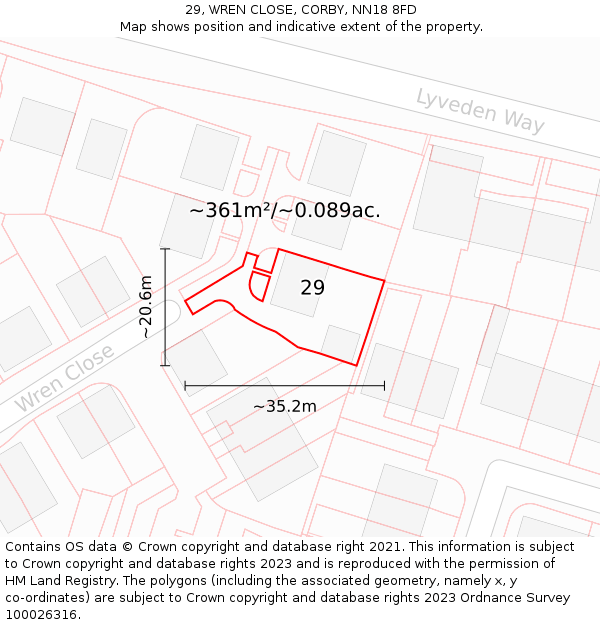 29, WREN CLOSE, CORBY, NN18 8FD: Plot and title map