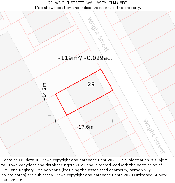 29, WRIGHT STREET, WALLASEY, CH44 8BD: Plot and title map