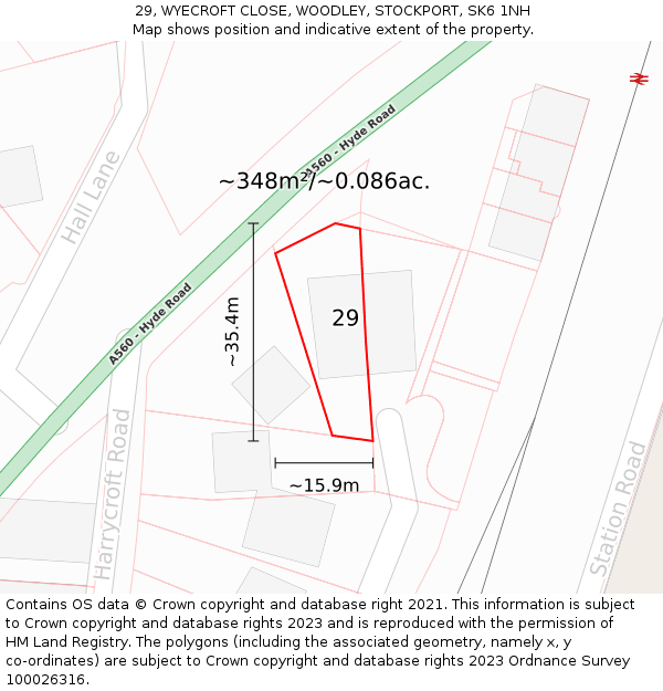 29, WYECROFT CLOSE, WOODLEY, STOCKPORT, SK6 1NH: Plot and title map