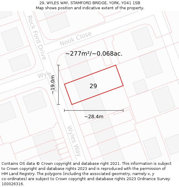 29, WYLES WAY, STAMFORD BRIDGE, YORK, YO41 1SB: Plot and title map