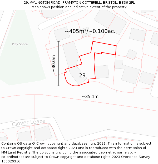 29, WYLINGTON ROAD, FRAMPTON COTTERELL, BRISTOL, BS36 2FL: Plot and title map