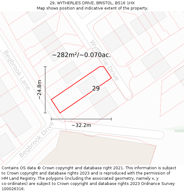 29, WYTHERLIES DRIVE, BRISTOL, BS16 1HX: Plot and title map