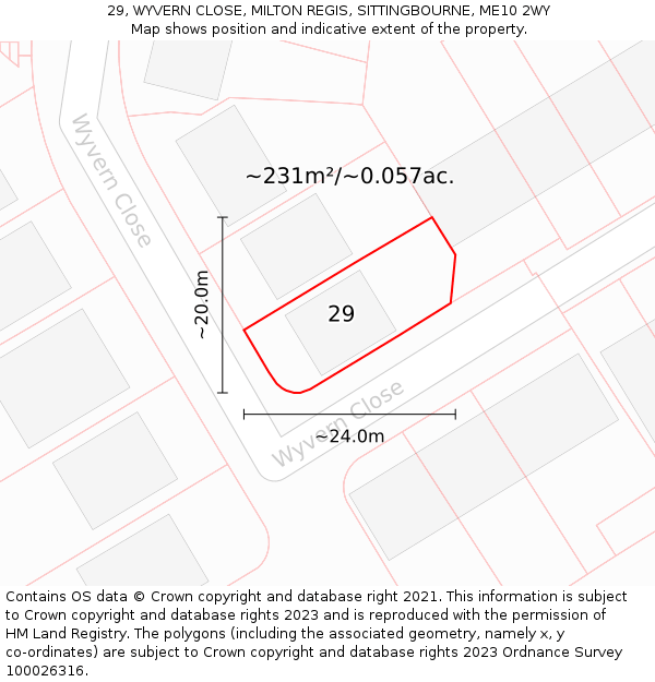 29, WYVERN CLOSE, MILTON REGIS, SITTINGBOURNE, ME10 2WY: Plot and title map