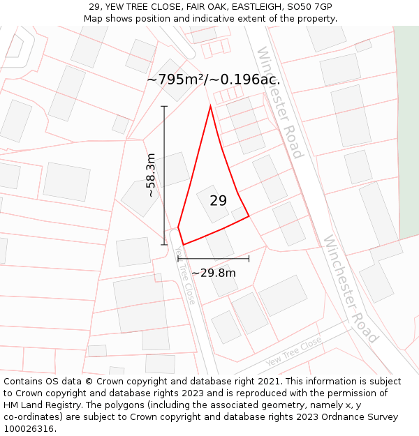 29, YEW TREE CLOSE, FAIR OAK, EASTLEIGH, SO50 7GP: Plot and title map