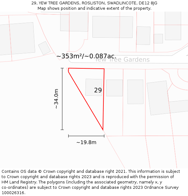 29, YEW TREE GARDENS, ROSLISTON, SWADLINCOTE, DE12 8JG: Plot and title map