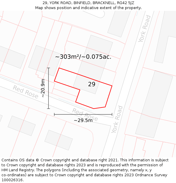 29, YORK ROAD, BINFIELD, BRACKNELL, RG42 5JZ: Plot and title map