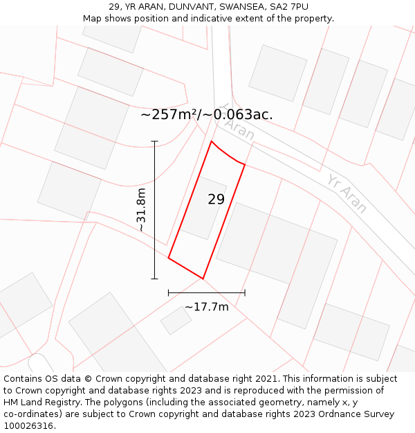 29, YR ARAN, DUNVANT, SWANSEA, SA2 7PU: Plot and title map