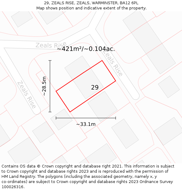 29, ZEALS RISE, ZEALS, WARMINSTER, BA12 6PL: Plot and title map