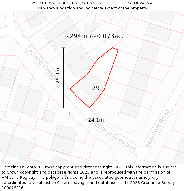 29, ZETLAND CRESCENT, STENSON FIELDS, DERBY, DE24 3AY: Plot and title map