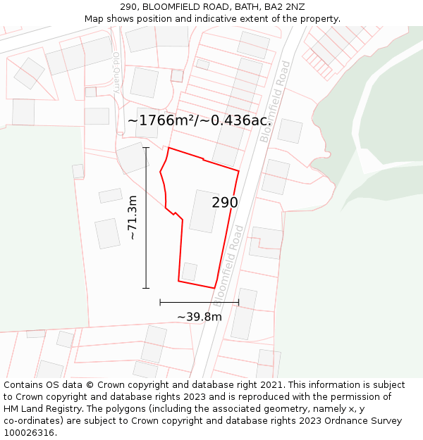 290, BLOOMFIELD ROAD, BATH, BA2 2NZ: Plot and title map