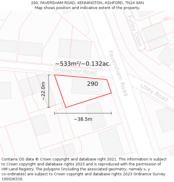 290, FAVERSHAM ROAD, KENNINGTON, ASHFORD, TN24 9AN: Plot and title map