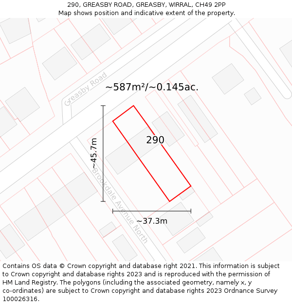 290, GREASBY ROAD, GREASBY, WIRRAL, CH49 2PP: Plot and title map