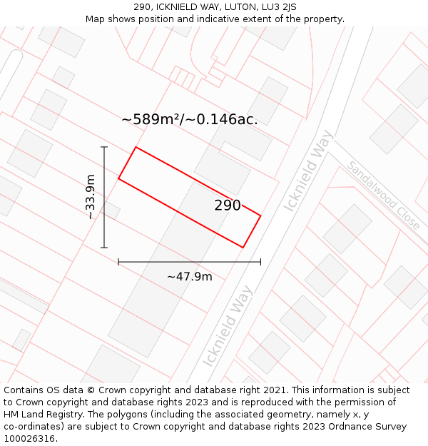 290, ICKNIELD WAY, LUTON, LU3 2JS: Plot and title map