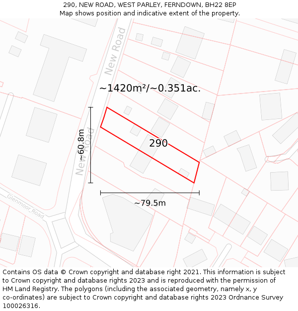 290, NEW ROAD, WEST PARLEY, FERNDOWN, BH22 8EP: Plot and title map