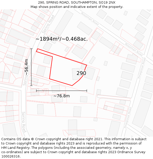 290, SPRING ROAD, SOUTHAMPTON, SO19 2NX: Plot and title map