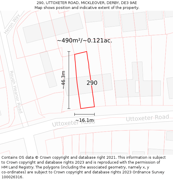 290, UTTOXETER ROAD, MICKLEOVER, DERBY, DE3 9AE: Plot and title map