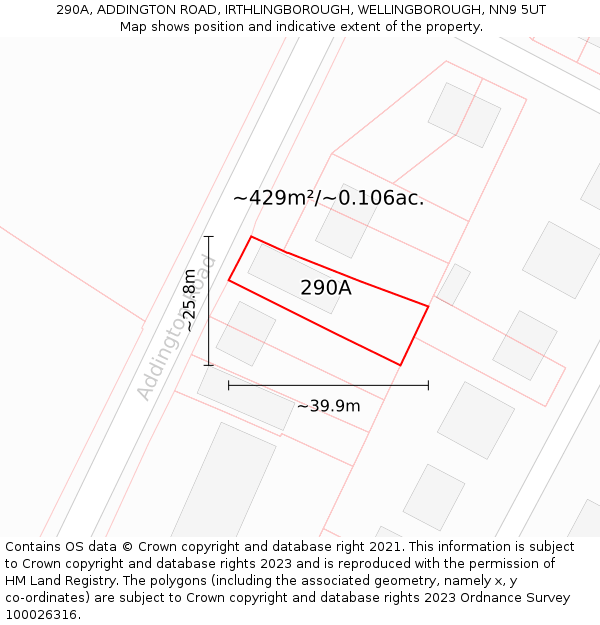 290A, ADDINGTON ROAD, IRTHLINGBOROUGH, WELLINGBOROUGH, NN9 5UT: Plot and title map